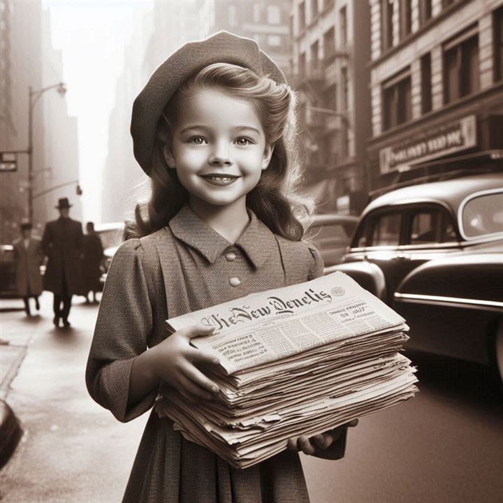 little girl walking alone in NYC in the fifties