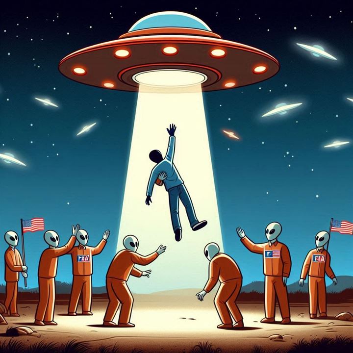 image of earthling abducted by a UFO
