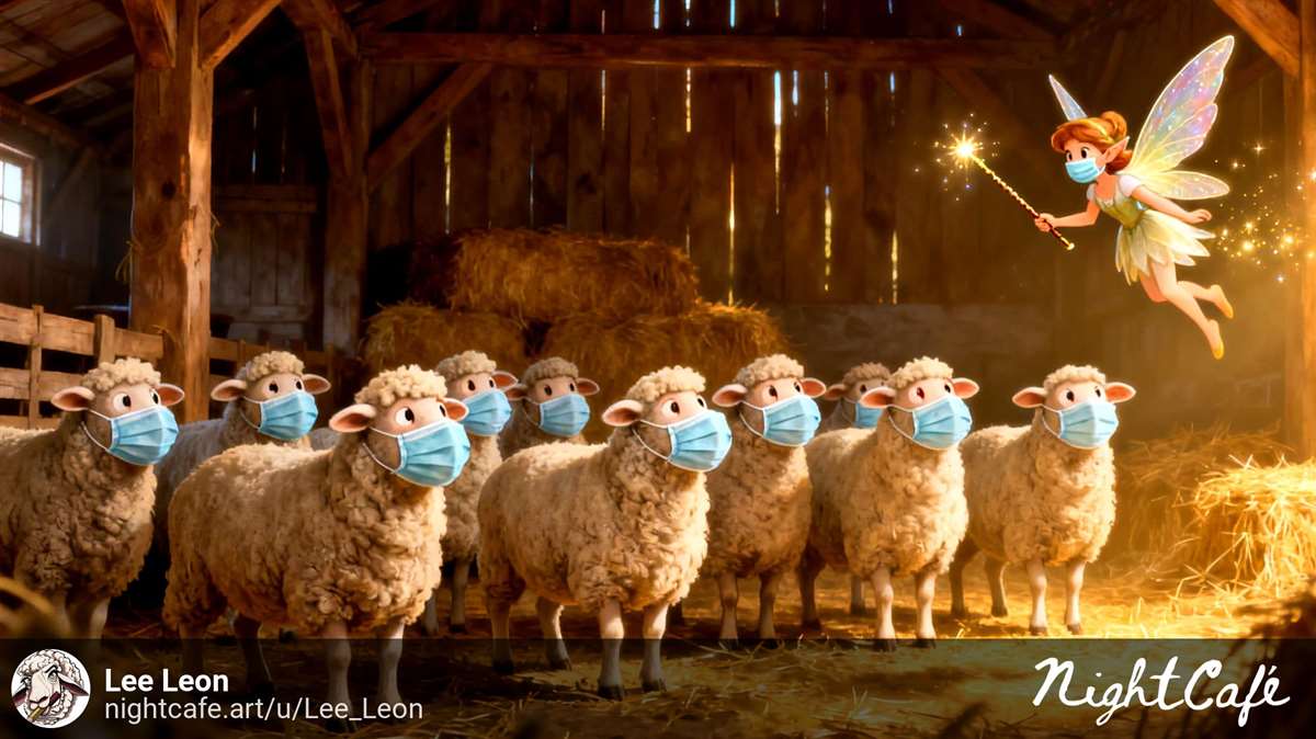 Sheep wearing masks and mask fairy