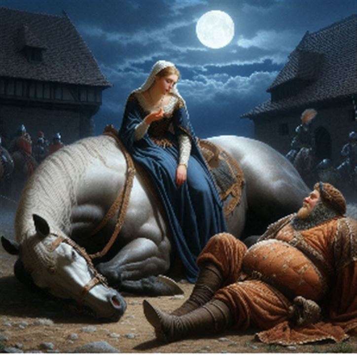 Noble lady talking to a squire