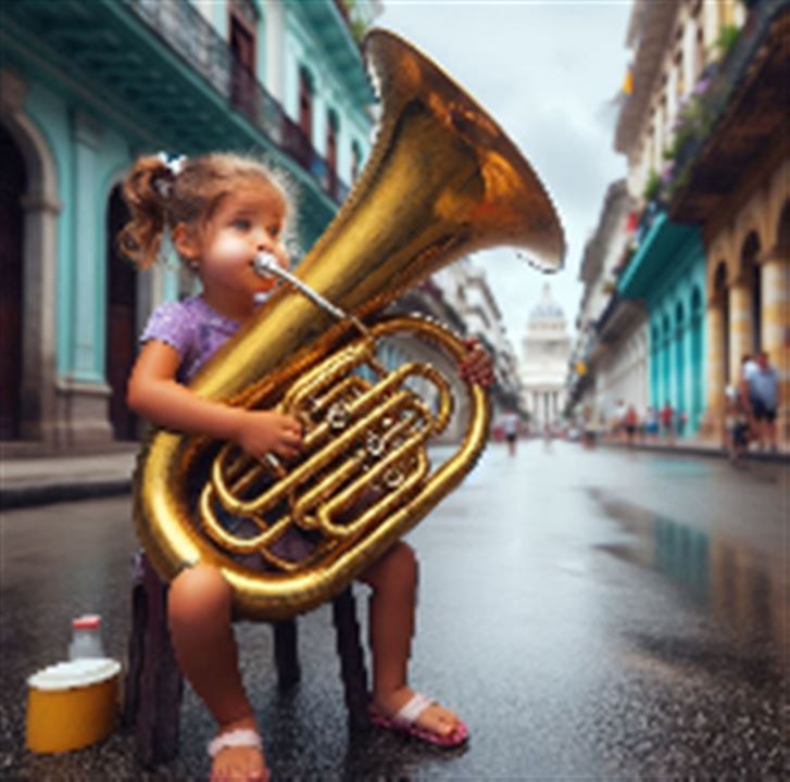 Little girl playing a tuba