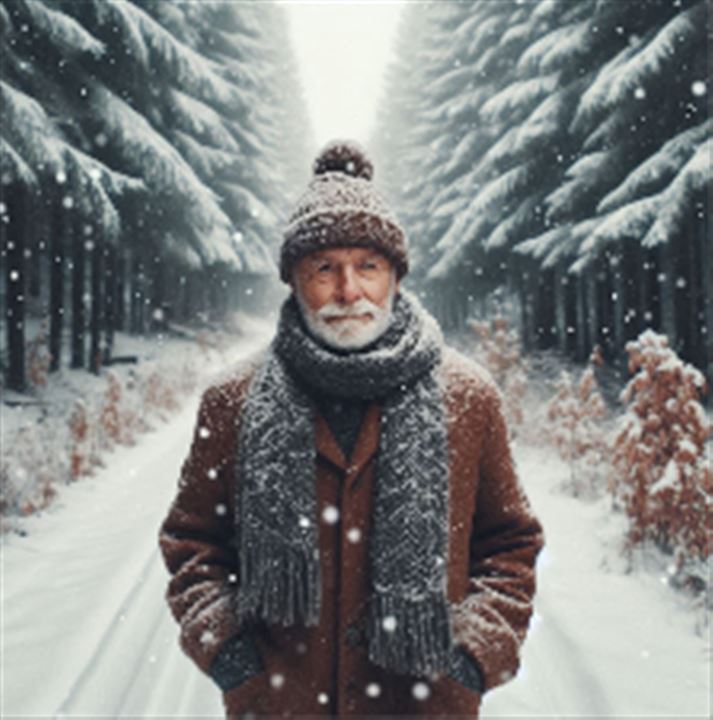 Old man walking alone in Winter