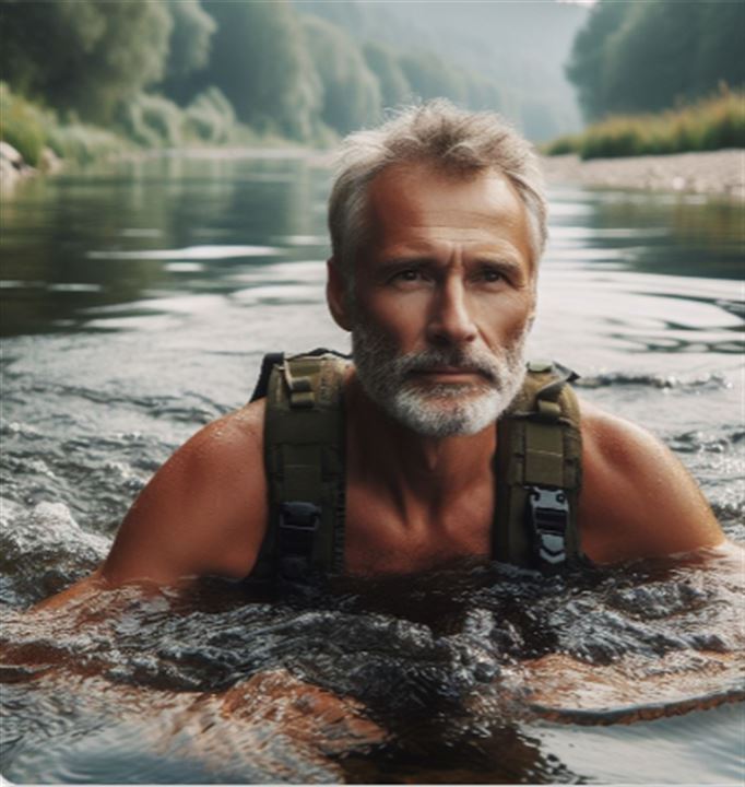 Man adrift in a river